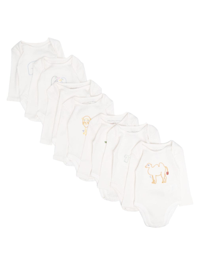 Stella Mccartney Babies' Logo-embroidered Rompers (pack Of Seven) In White