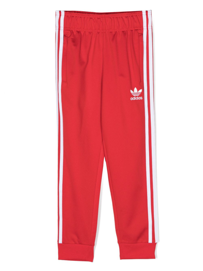 Adidas Originals Kids' 3-stripes Cotton Track Pants In Red