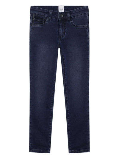 Bosswear Kids' Slim-fit Logo-patch Jeans In Blue
