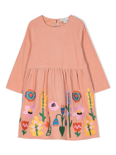 Stella Mccartney Kids' Floral-embroidered Cotton Dress In Pink