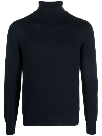 Tagliatore Textured-knit Roll-neck Jumper In Blue