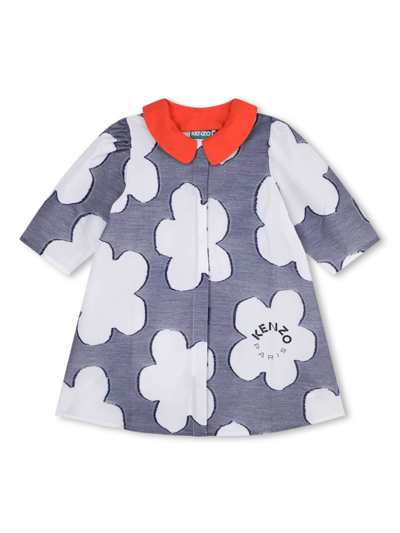 Kenzo Kids' 花卉印花短袖连衣裙 In Navy