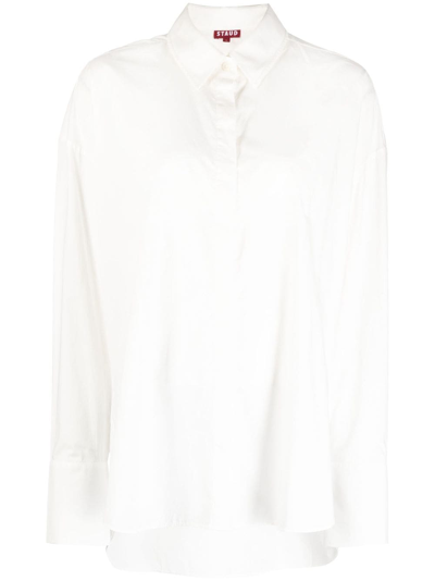 Staud Twiggy Cotton Poplin Button-up Shirt Bodysuit In White