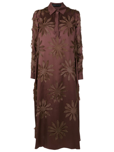 Gloria Coelho Flower Appliqué Silk Dress In Brown