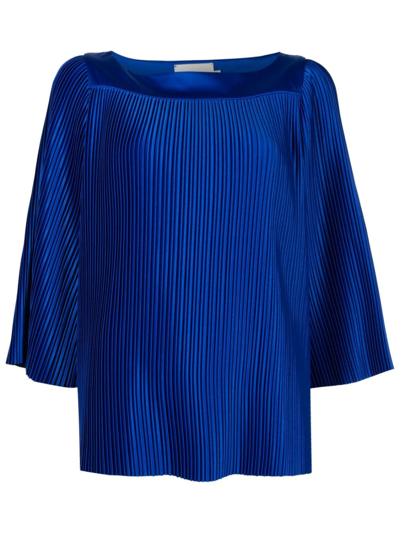 Neriage Pleated Satin Blouse In Blue