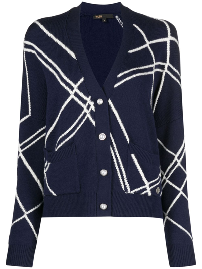 Maje Checked Wool-blend Cardigan In Blue