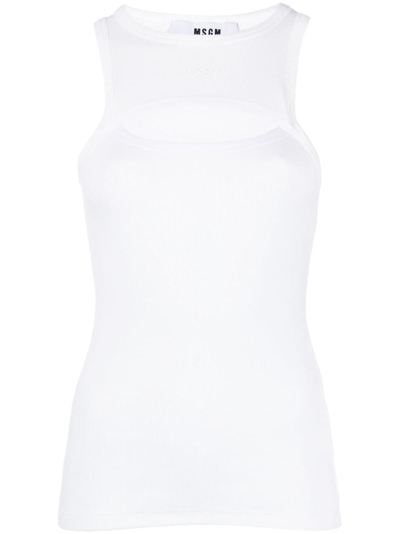Msgm Cut-out Fine-ribbed Tank Top In White