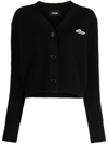 WE11 DONE LOGO-PATCH RIBBED-KNIT WOOL CARDIGAN