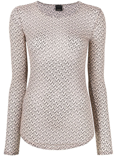 Pinko Logo-print Semi-sheer Sweatshirt In Neutrals