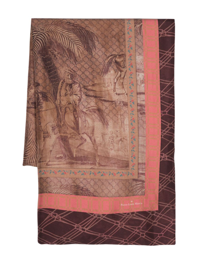 Pierre-louis Mascia Aloe Graphic-print Silk Scarf In Brown