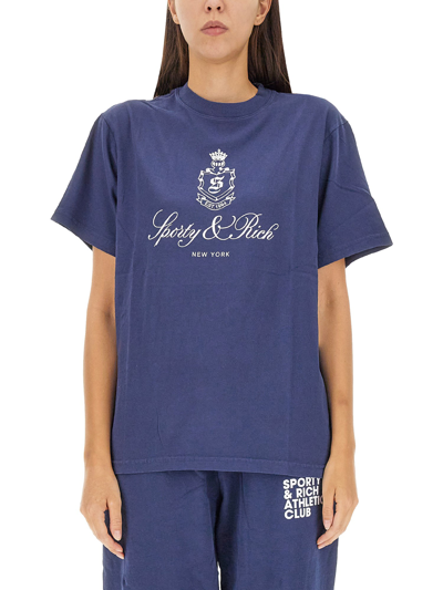 Sporty And Rich Navy Vendome T-shirt In Blue