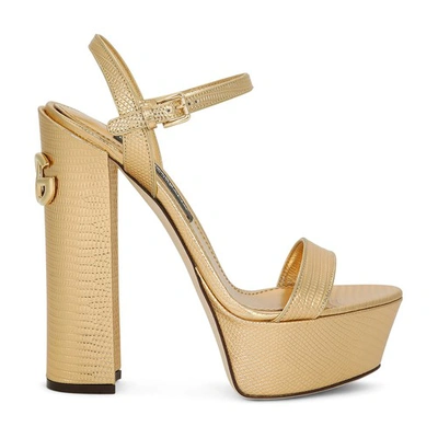Dolce & Gabbana Foiled Calfskin Platform Sandals In Gold