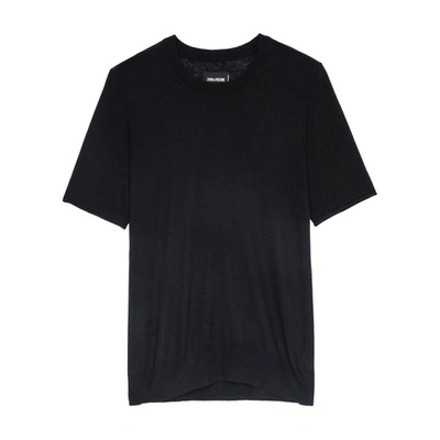 Zadig & Voltaire Ida Short Sleeve Cashmere Sweater In Noir