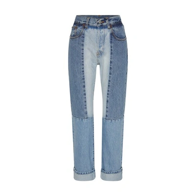 Victoria Beckham Victoria Patchwork Mid-rise Jeans In Light_mid_vintage_wash