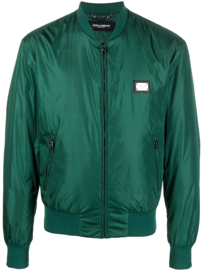 Dolce & Gabbana Dg Essentials Logo-plaque Padded Jacket In Green