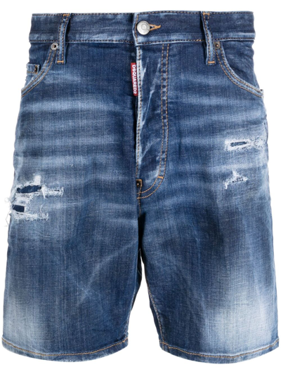 Dsquared2 Ripped-detail Stonewashed Denim Shorts In Jeans