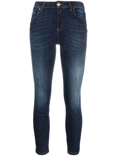 Pinko Logo-appliqué Cropped Skinny Jeans In Blue