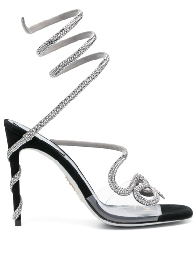René Caovilla Snake 110mm Crystal-embellished Sandals In Grey