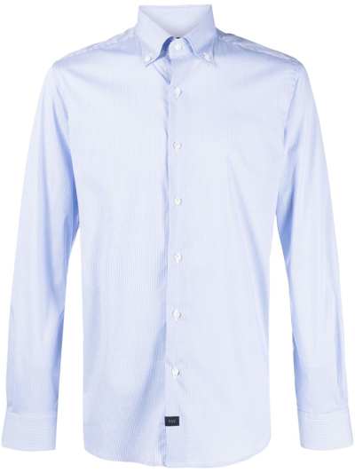 Fay Logo-patch Check-pattern Shirt In Blue