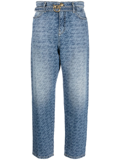 Pinko Logo-print Straight-leg Jeans In Blue