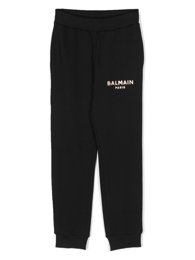 Balmain Kids' Logo-print Cotton Track Pants In Black