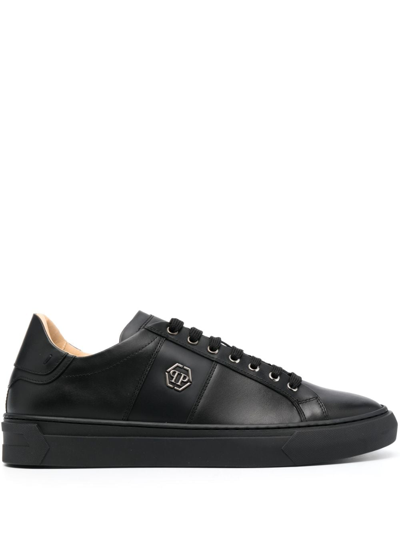 Philipp Plein Logo-plaque Leather Trainers In Black