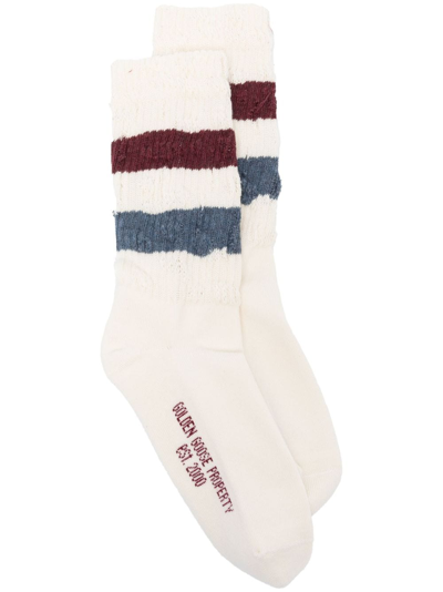 Golden Goose Striped Knitted Socks In Wht Peony Navy