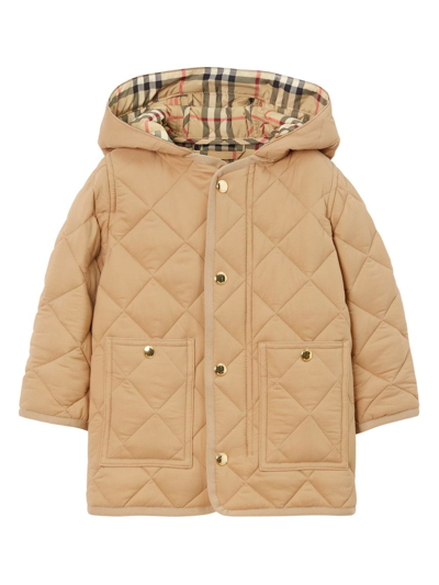 Burberry Diamond-quilted Hooded Padded Coat In Neutrals