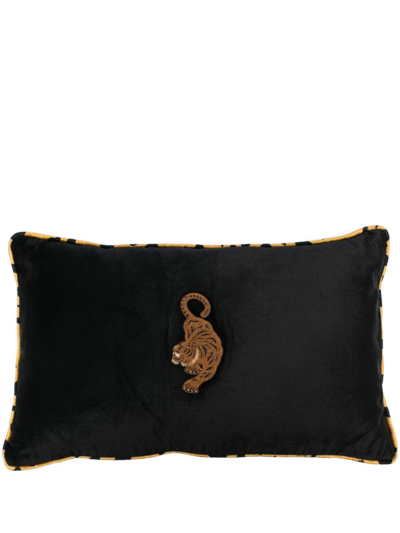 Les-ottomans Tiger-embroidered Cushion In Black