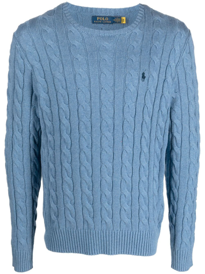 Polo Ralph Lauren Logo-embroidered Cable-knit Sweatshirt In Blue