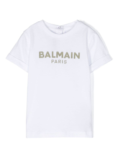 Balmain Babies' Logo-print Cotton T-shirt In White