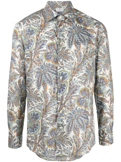 Etro Leaf-print Cotton Shirt In White