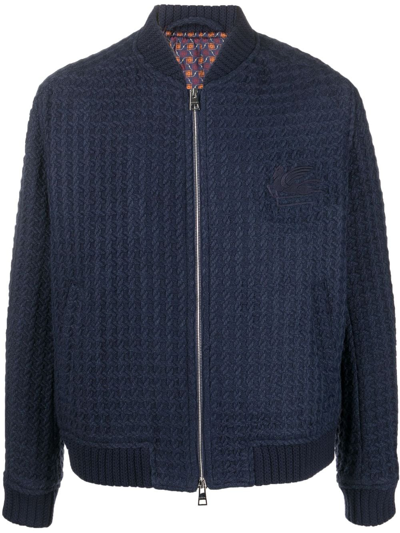 Etro Basket-weave Zip-up Jacket In Blue
