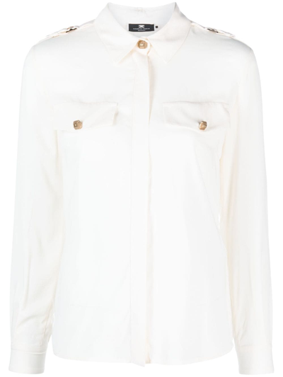 Elisabetta Franchi Spread-collar Flap-pocket Shirt In Neutrals