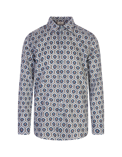 Etro White Shirt With Blue Tie Pattern In Azzurro
