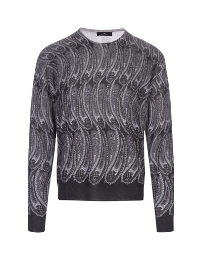 Etro Grey Pullover With All-over Paisley Inlay In Grigio