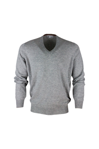 Brunello Cucinelli Cashmere V-neck Sweater In Grey