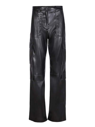 MSGM SOFT ECO LEATHER BLACK CARGO TROUSERS