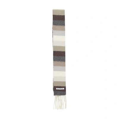 Acne Studios Womens Olive Green Grey Vesuvio Striped Wool-blend Scarf In Olive Green,grey