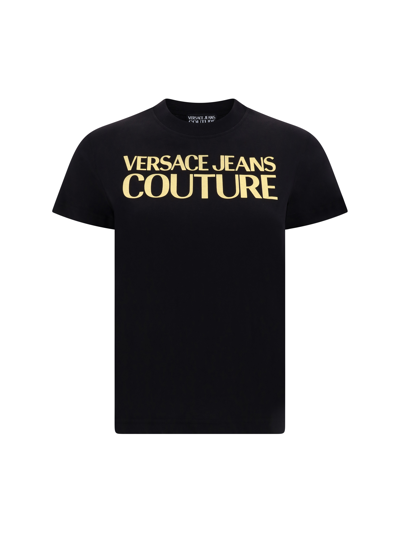 Versace Jeans Couture Logo-print Cotton T-shirt In Black Gold