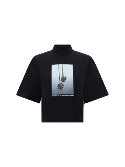 Palm Angels Cropped Short-sleeve T-shirt With Upside-down Palm Tree Graphic In Black