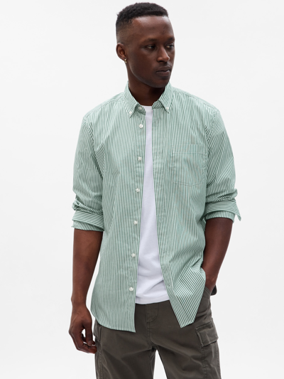 Gap All-day Poplin Shirt In Standard Fit In Green Stripe