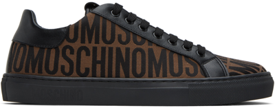 Moschino Black & Gold Allover Logo Trainers In Brown