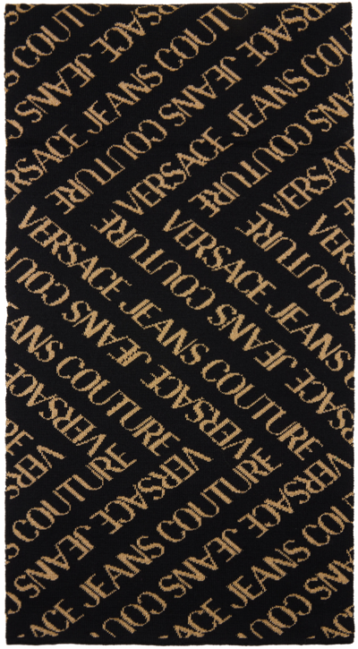 Versace Jeans Couture Black & Gold Metallic Scarf In Eg89 Black + Gold