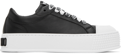 Moschino Embossed-logo Faux-leather Sneakers In Black