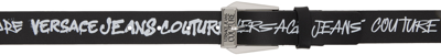 Versace Jeans Couture Logo-print Leather Belt In El01 Black + White