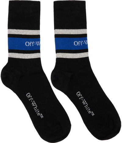 Off-white Logo-intarsia Striped Ribbed Socks In Black  