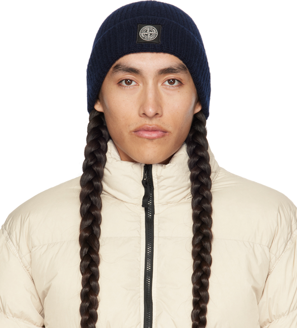 Stone Island Junior logo-patch mélange beanie hat - Grey