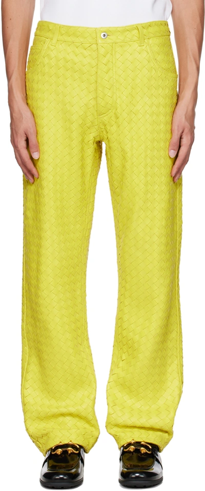 Bottega Veneta Yellow Intrecciato Leather Pants