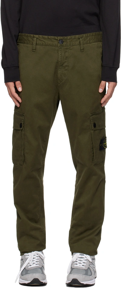Stone Island Compass-motif Cotton Cargo Pants In Olive